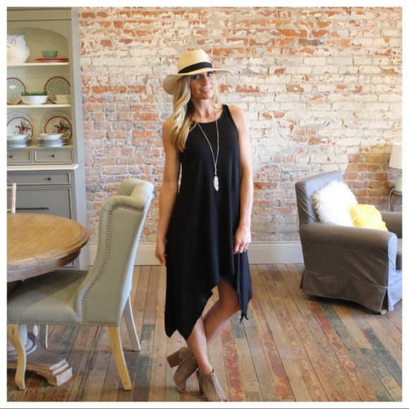 Black Asymmetrical Sleeveless Tank Dress - Picture 2 of 4